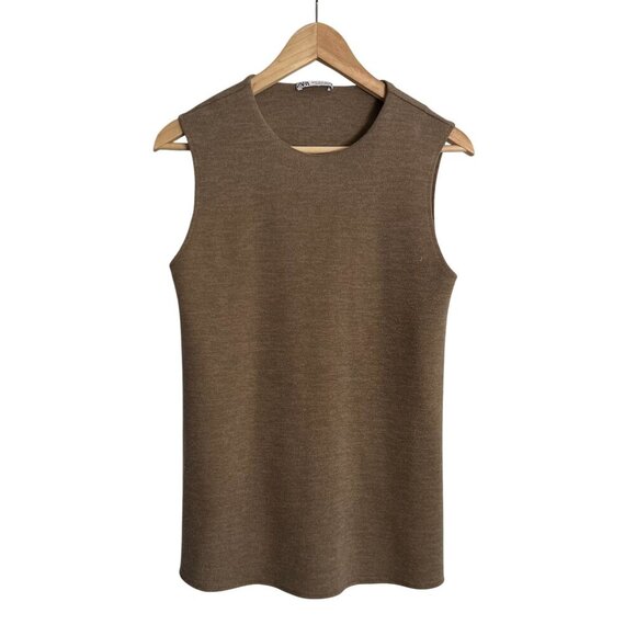 Zara Tops - Zara Women’s Sleeveless Top, Size M, Brown, Classic Crew Neck, Stretchy
